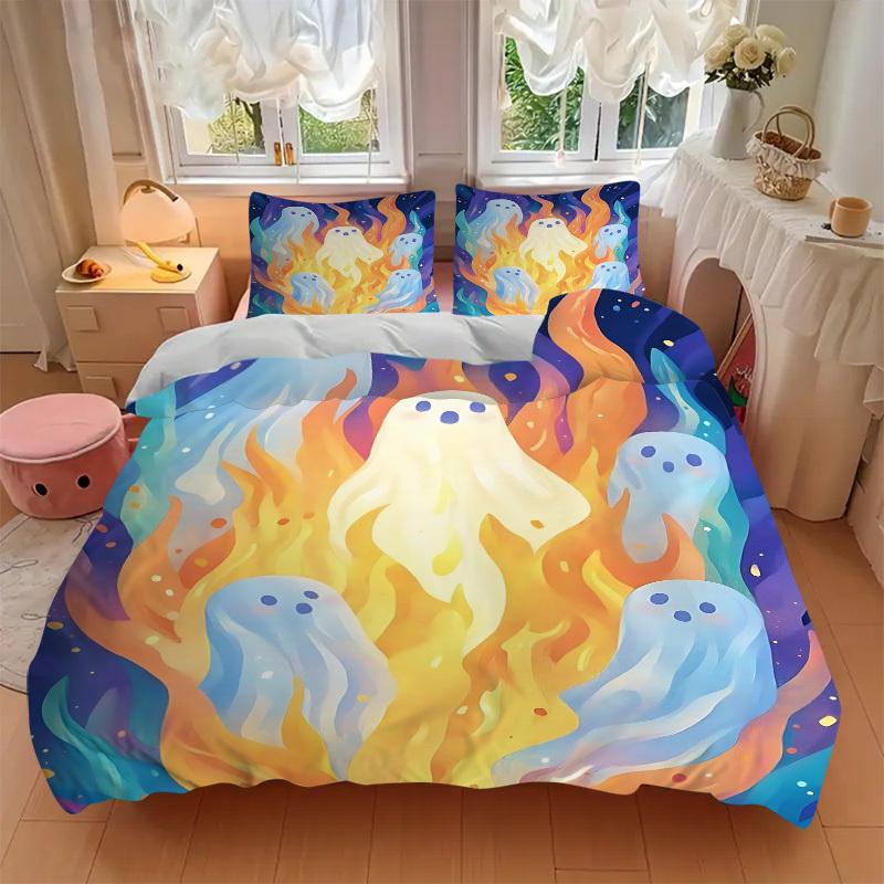 3pc Ghost Flames Cover Set - 1 Quilt Cover + 2 Pillowcases, All Seasons Bedroom Setting, Perfect for Home030
