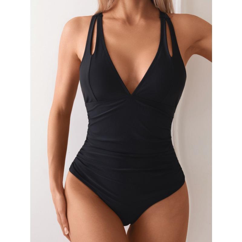 New Backless Wrinkled Strap-up High-waisted Bikini One-piece Swimsuit Swimsuit Women