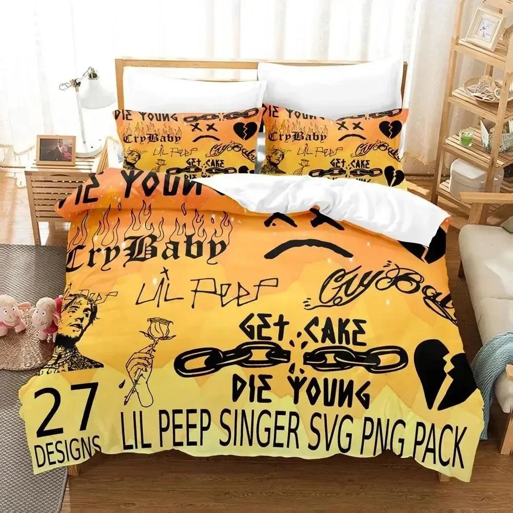 Luxuriöses Neues 3D-Druck Rapper Lil Peep Bettwäscheset Bettbezug Bettset Steppdecke Kissenbezug Queen-Size Jungen Erwachsene Bettwäscheset