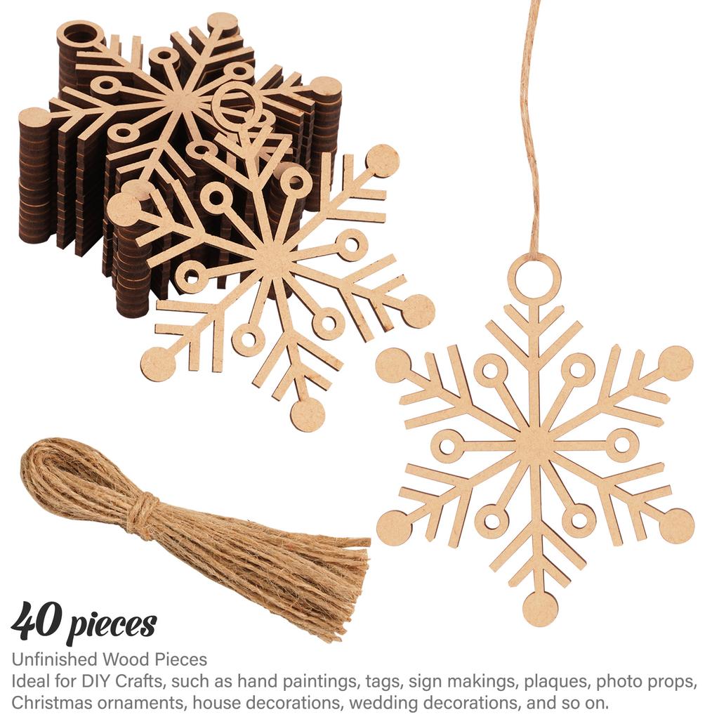 Inkdotpot Schneeflocken-Ornament aus Holz mit Löchern, 8,9 cm, unbehandelt, vorgebohrt, Naturholzscheiben zum Basteln, 40 Stück