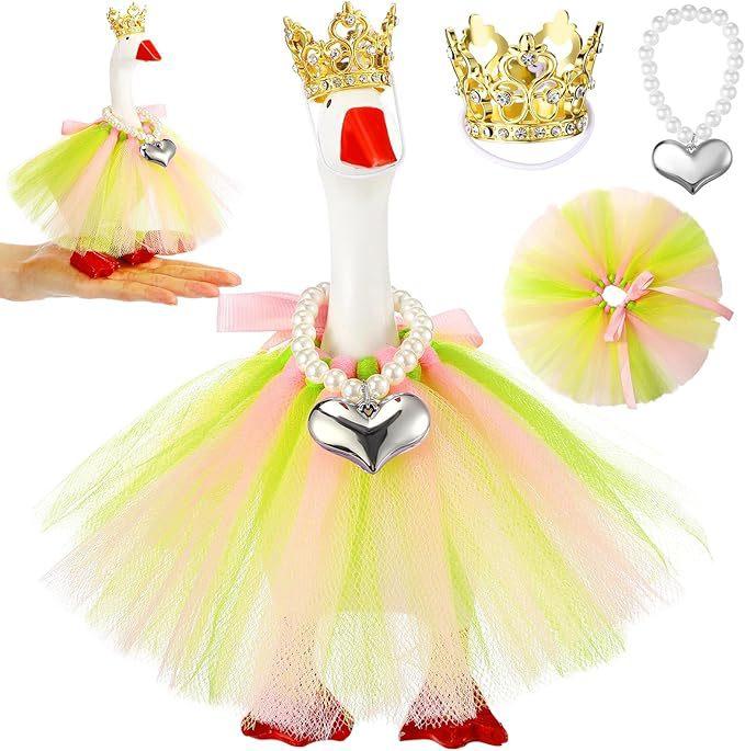 

Goose crown love necklace pink gauze skirt set holiday party pet hat clothes set
