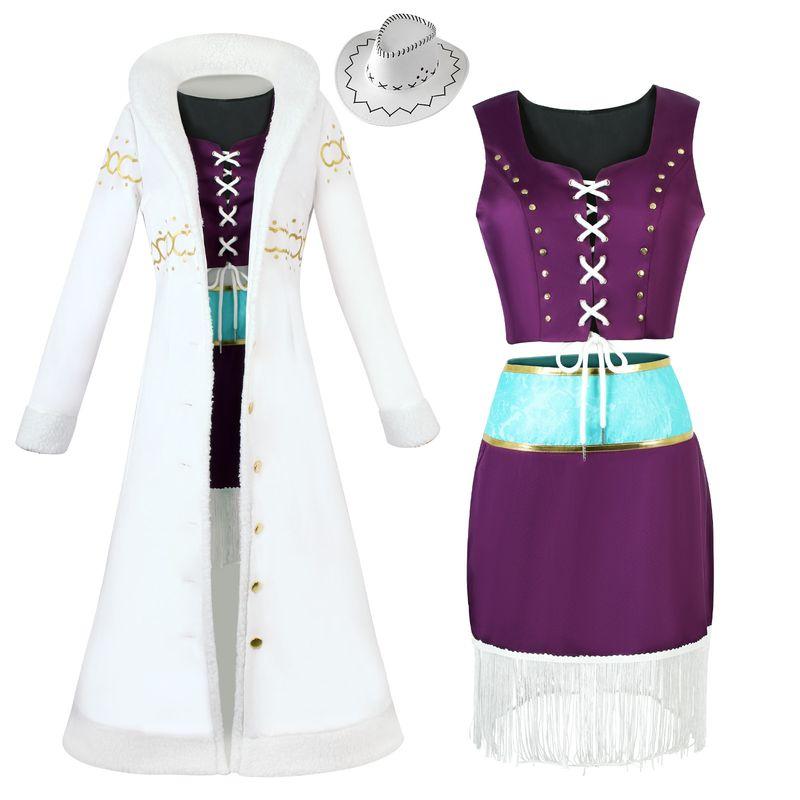 One Piece Robin Cosplay Outfit with Fur Collar Jacket, Nico Robin Cosplay Costume, Anime Style Robin Fur Collar Style [Single Cloak] S