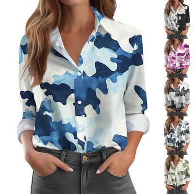 Women's Shirt Blouse Print Button Long Sleeve Casual Basic Shirt Collar Regular Top