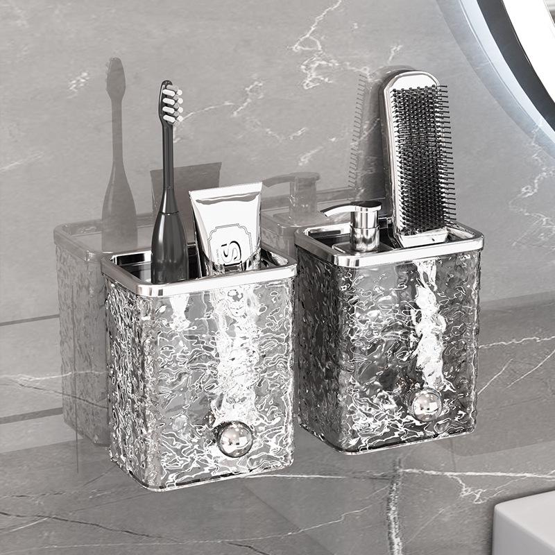 Wall-Mounted Punch-Free Bathroom Storage Shelf for Washcloths & Cosmetics