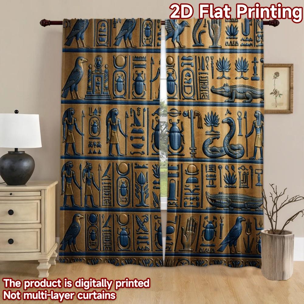 2D Flat Printing 2pcs Curtain Curtain Ancient Egyptian Symbols Digital Printed Polyester Drapes Seasonal Party & Holiday Decor