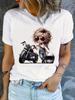 Retro Motorrad Grafik T-Shirt für Damen Elegantes Süßes Design Rosa Frau Kurzarm Print Tee Sommer Rundhals Lässige Tops