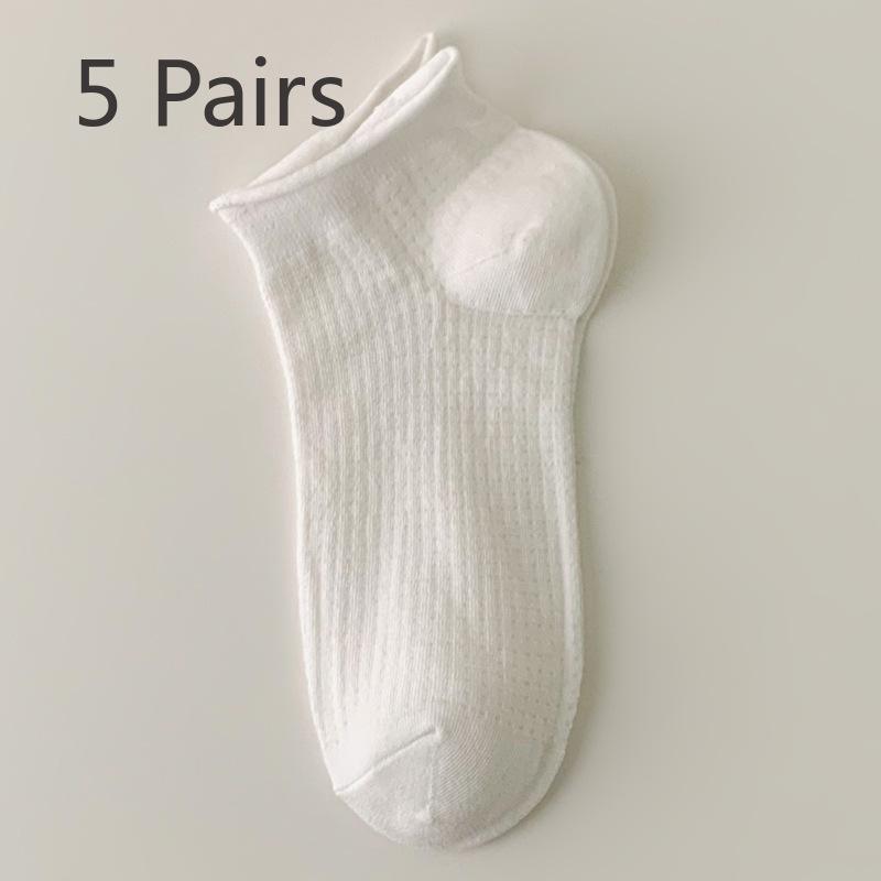5 пар женских летних тонких однотонных хлопковых сетчатых коротких носков-труб 5 Pairs белый