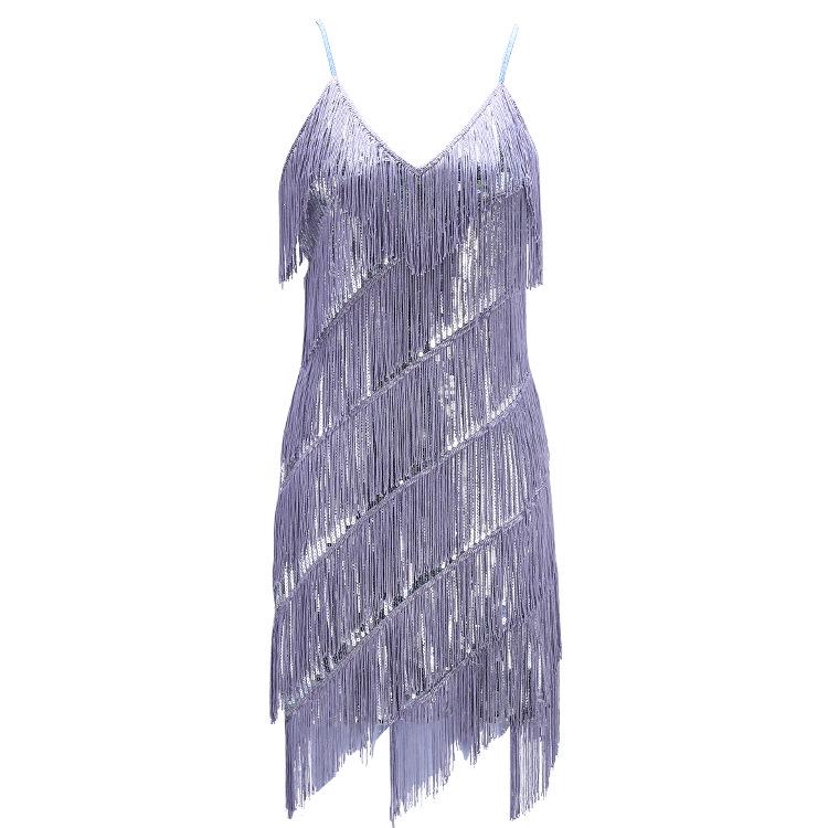 

Платье Флэппер с пайетками и бахромой 1920-х годов для банкета, вечеринки или танцевального выступления One Size серебряный