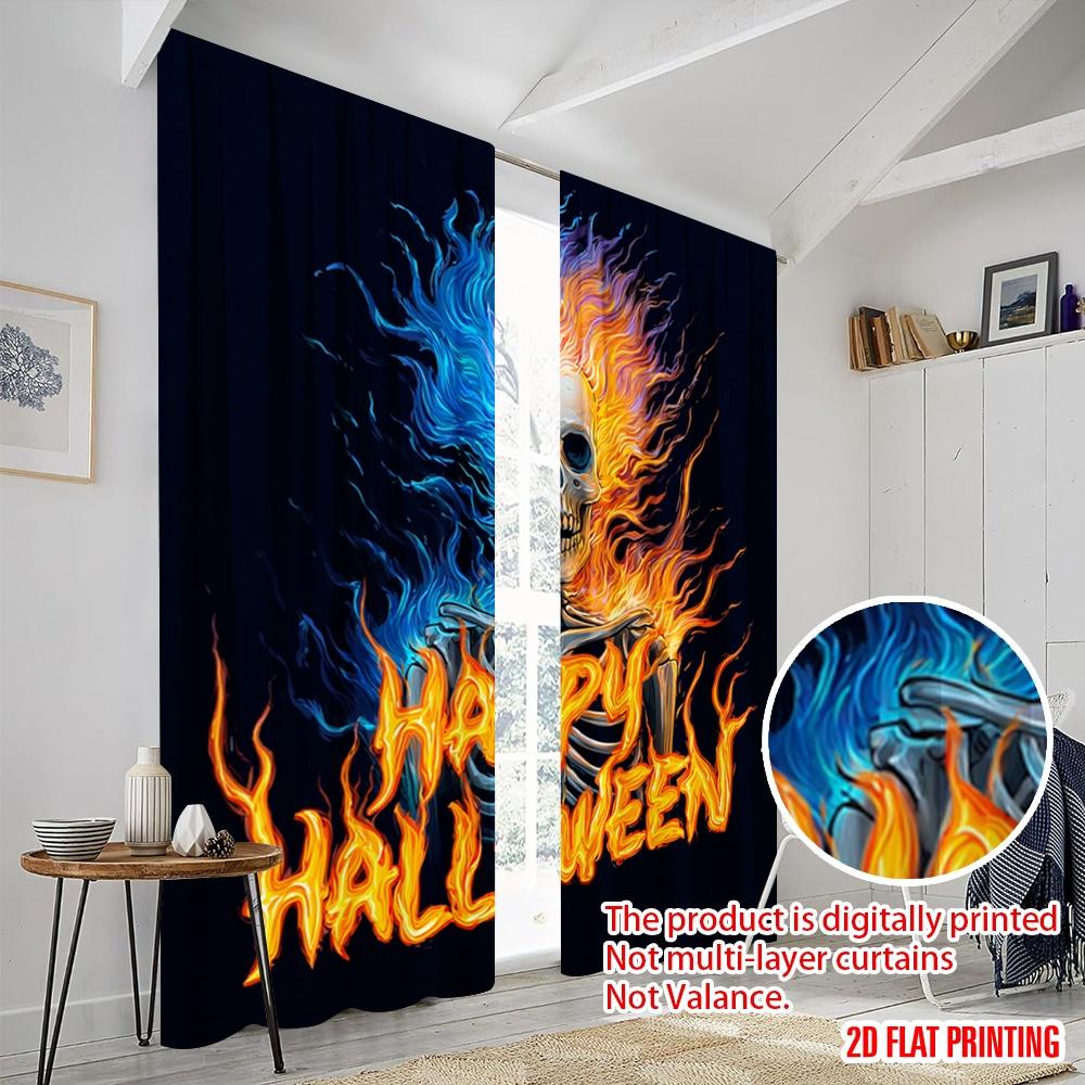 2pcs,2D Plane Printing Creative Curtains Halloween Ghost (14) Versatile Fabric (without Rod) Room Decor Ldeal for Bedroom Living