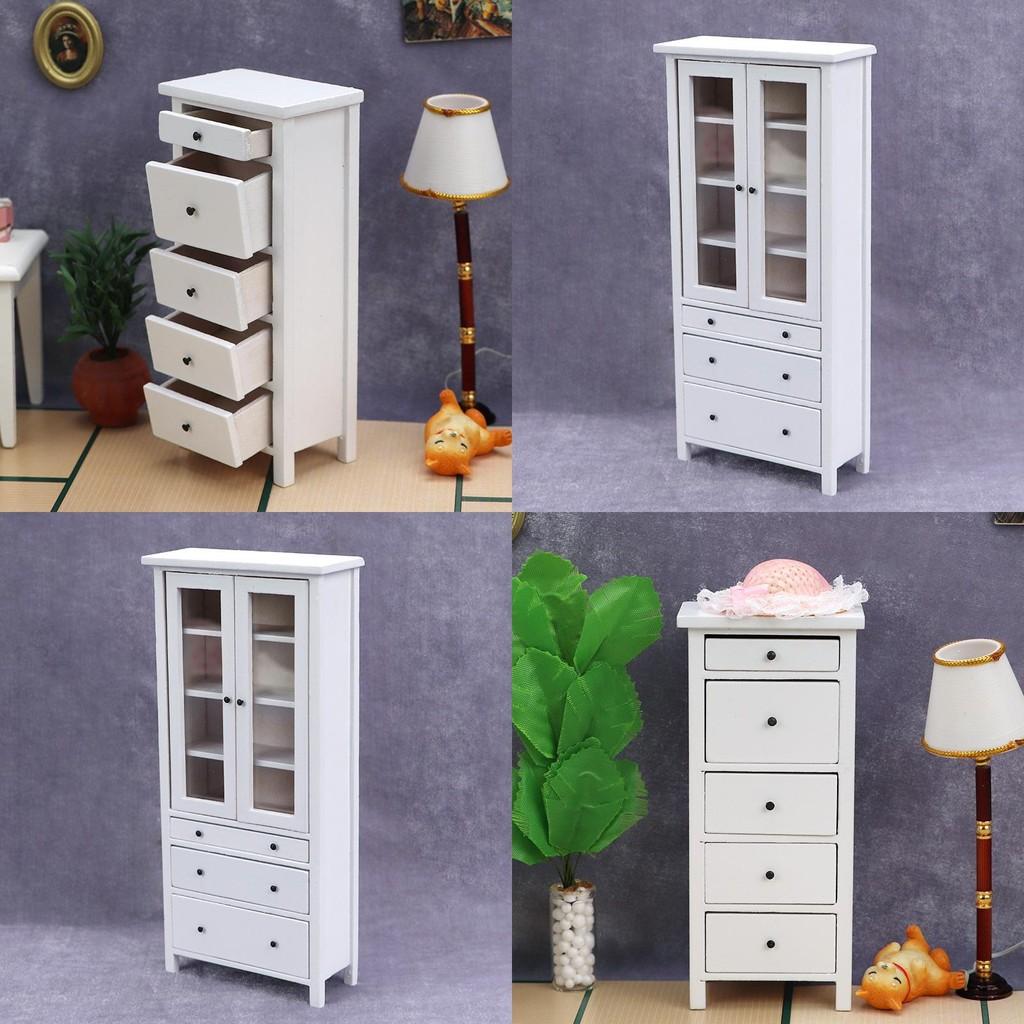 Modern Minimalist White Dollhouse Miniature Furniture Model Storage Cabinet