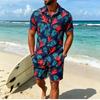 Men's Tropical Floral Print Two-piece Set, Short-sleeve Shirt and Shorts, Perfect for Tropical Travel
