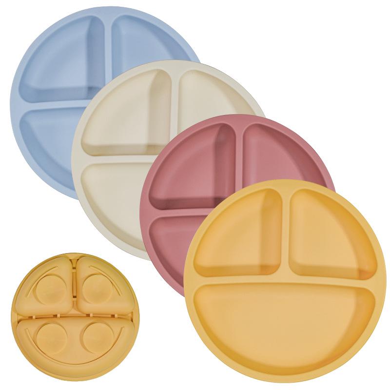 Food-Grade Silicone Baby Plate with Suction, Anti-Fall & Spill Features, Divided Sections for Infant Feeding