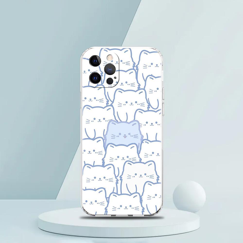 Cute Cartoon Black Cat Luxury Phone Case For iPhone 16 15 14 13 12 11 Pro Max XS X XR SE 7 8 Plus Soft Silicone Clear Cover