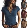 Women Tops Slim Fit Short Sleeve Zipper Half Neck T-Shirt Pure Color Soft Stretch Fabric Casual Tops Daily Wear