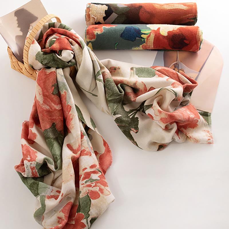 WTEMPO Women's Autumn Winter Retro Elegant Printed Scarf Casual Versatile Scarf Shawl Fashion Cold-proof Windproof Warm Scarves