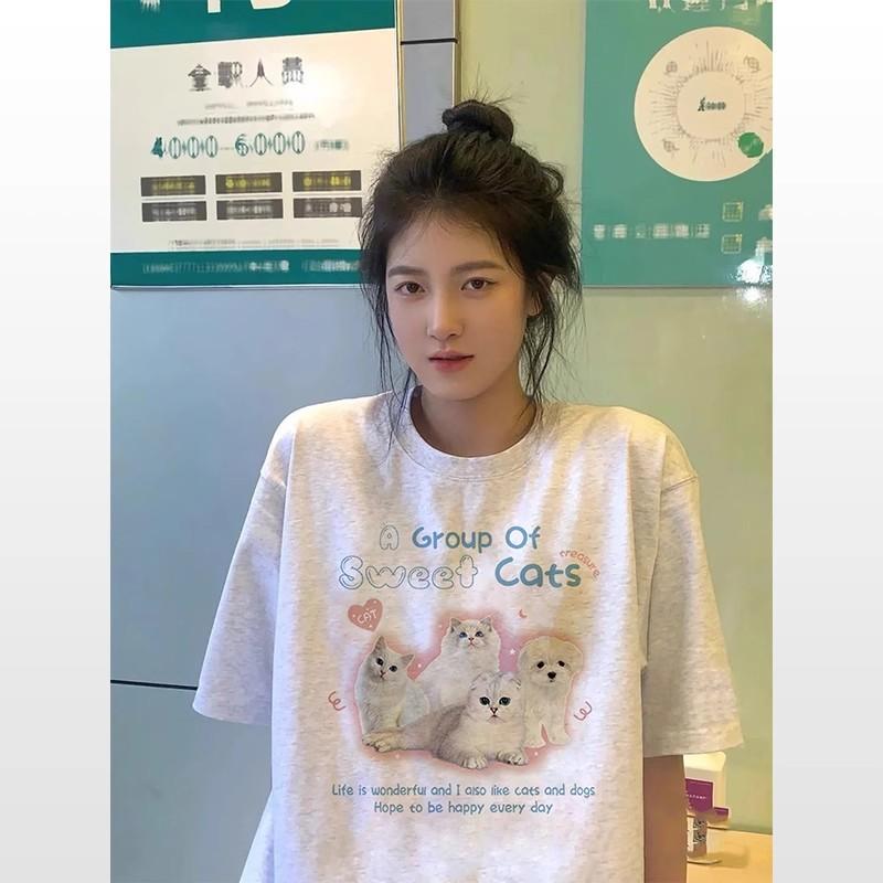 Large size 100kg high-end pure cotton short-sleeved t-shirt women's summer new loose American trendy brand design sense clothes