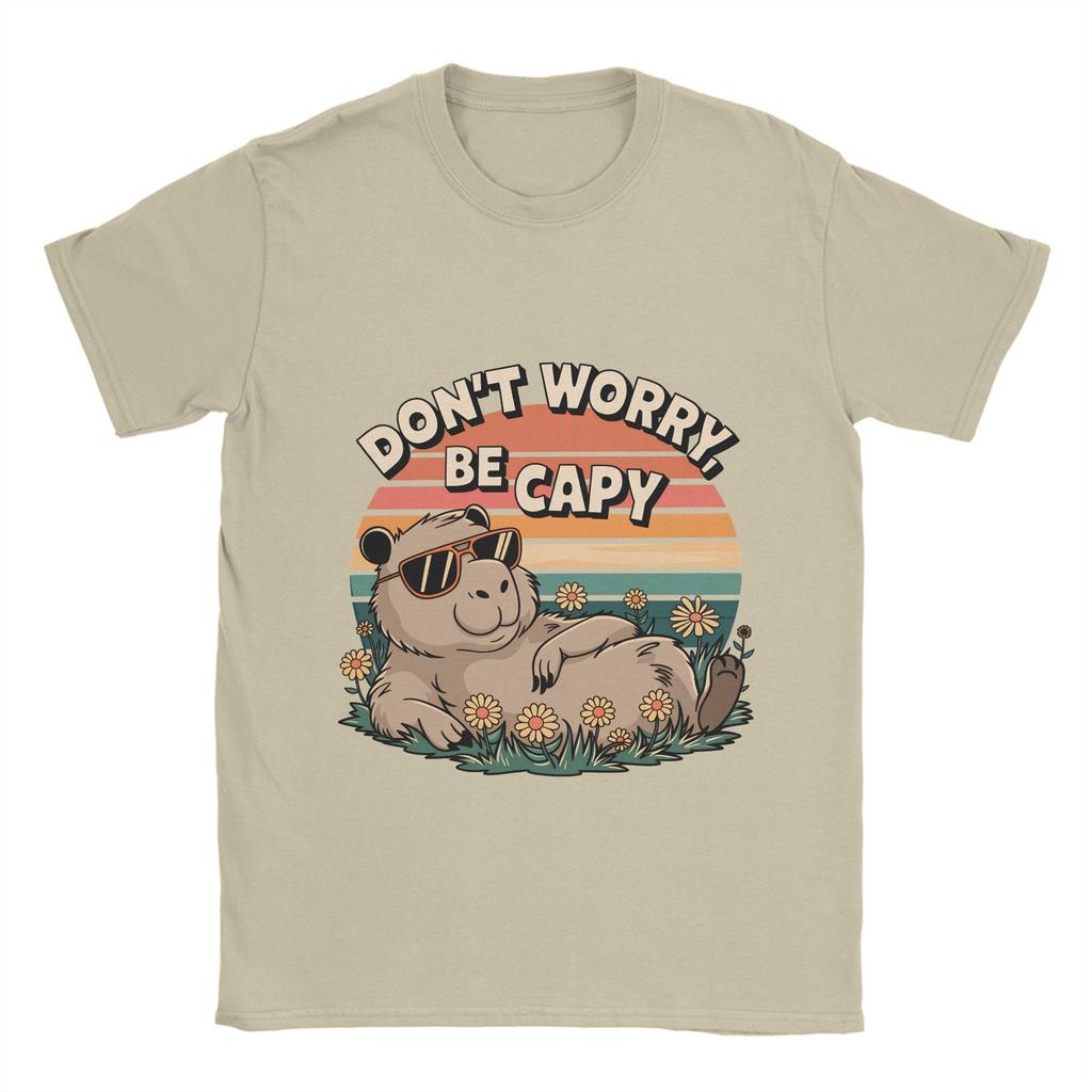 Capybara Dont worry Be Cappy T Shirt Summer  Hip Hop TShirts Man Cotton O Neck Plus Size Top Tees ShortSleeved Vintage Tshirt