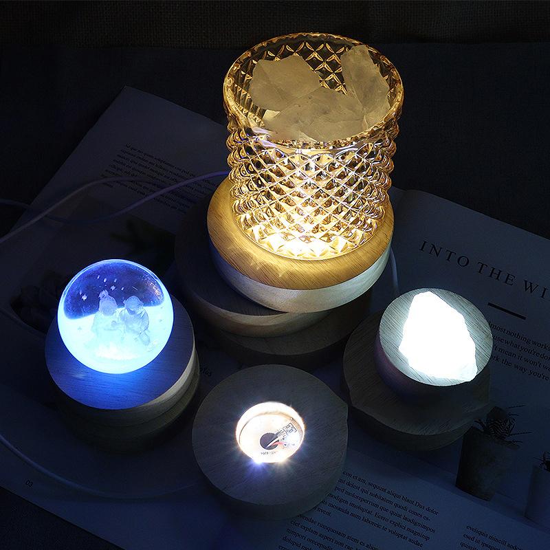 Runde Holz Lichtbasis USB mit Schalter LED-Licht Drehbarer Präsentationsständer Lampensockel Heimdeko
