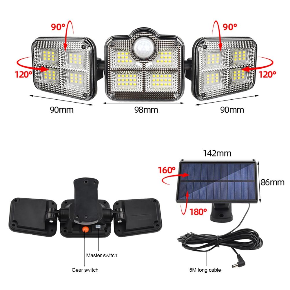 Neues Upgrade, drehbare 122 LEDs, solarbetriebene Sicherheitsleuchte, IP67, wasserdichte LED-Außenleuchten, superhelle kabellose Solar-Wandleuchte mit 3 Modi