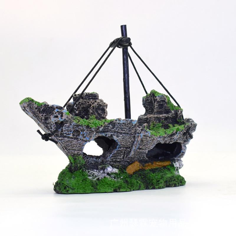 Aquarium Fish Tank Decorations Landscape Pirate Ship Wreck Ship Decor Resin Boat Ornament Aquarium Accessories Decoration