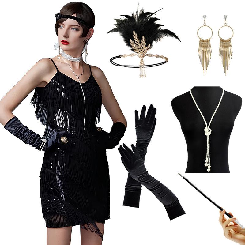 Dress Tassel V-Neck Suspender Evening Dress Vintage Latin Dance Dress Cocktail Party