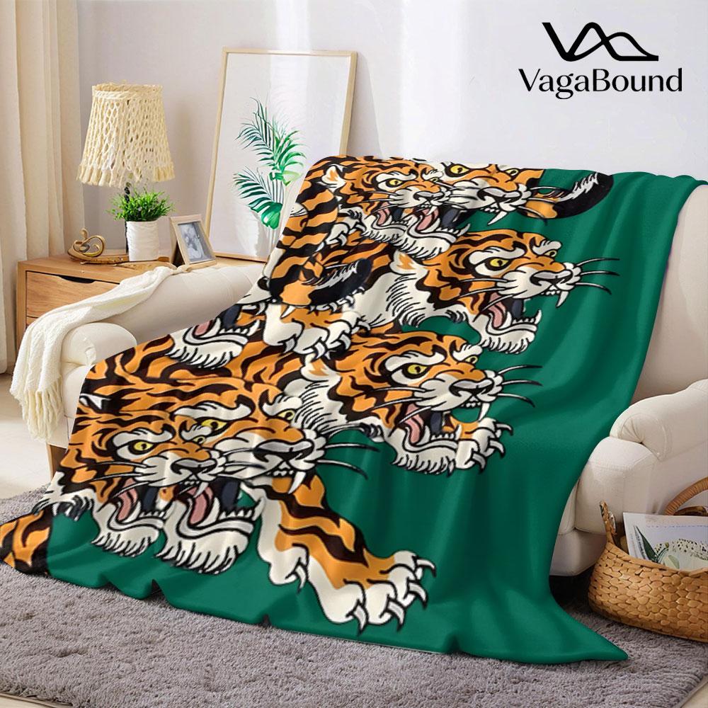Traditional Japanese Tiger Tattoo Printed Blanket Suitable for Sofas Beds Offices Travel Camping Chairs Warm Plush Blanket