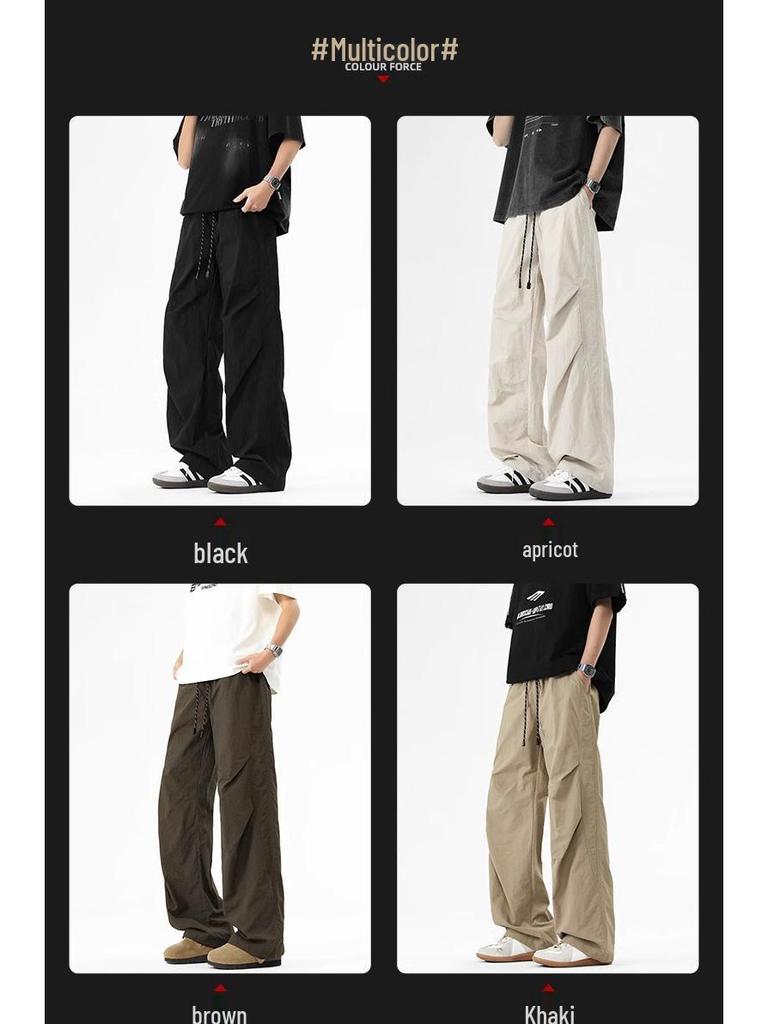 NASA Trendy Men's Spring-Autumn Wide-Leg Parachute Windbreaker Pants - Versatile Ice Silk Trousers