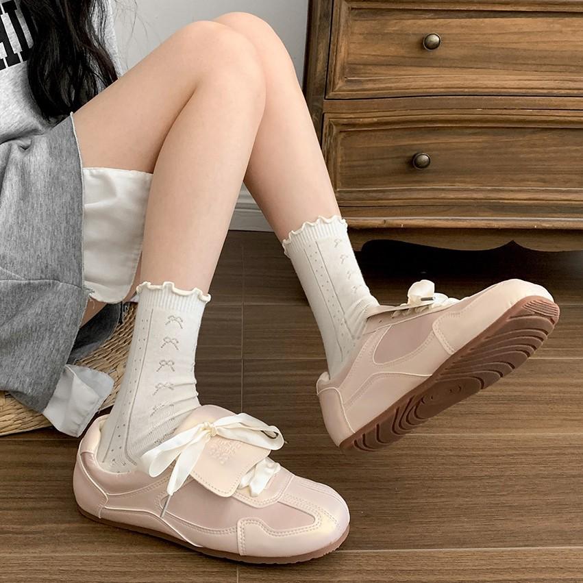 Fashion trend silver ballet flat-bottomed German training shoes women's 2025 new spring versatile retro Forrest Gump sports shoes
