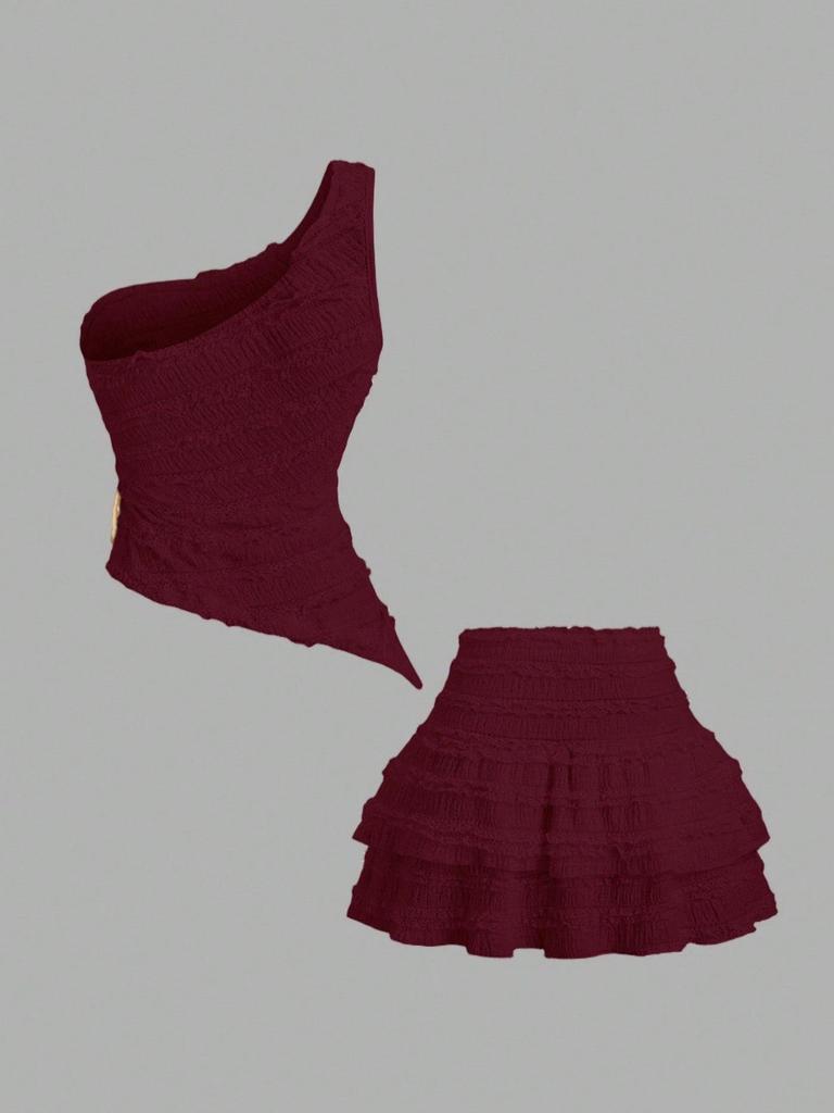 Ensemble débardeur à fines bretelles et jupe style coréen fille épicée avec design amincissant au dos