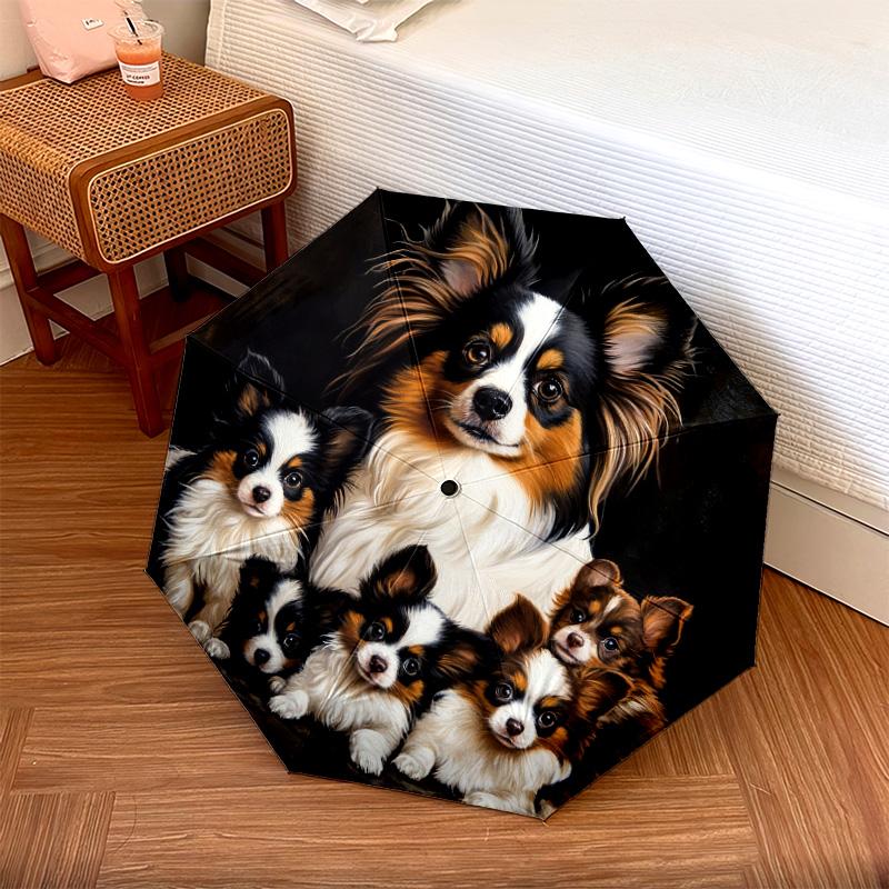 1 Pezzo Ombrello Pieghevole Automatico - Fantasia Cane Papillon, Design Portatile e Pieghevole con 8 Stecche, Regali di Natale per Compleanno