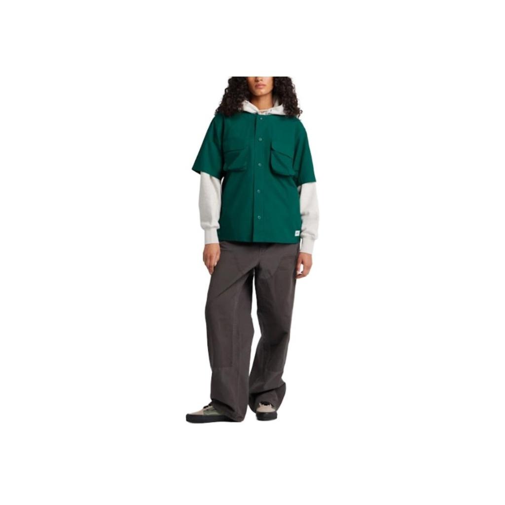 Vans OTW SS24 Single Button Loose Casual Round Neck Woven Short Sleeve Shirt Unisex shirts Rainforest-Green VN000GVTCI2