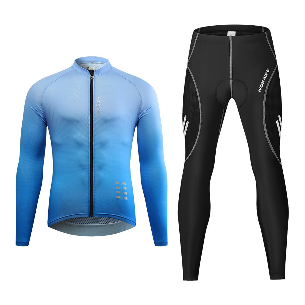 Set da ciclismo WOSAWE Pantaloni da ciclismo a maniche lunghe in maglia da uomo imbottiti