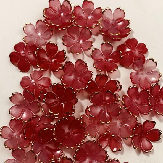 50Pcs Acrylic Cherry Blossom Beads Golden-Plated Flower Spacer Beads DIY Handmade Necklaces Bracelets Jewelry Making 5-Petal Floral Charms