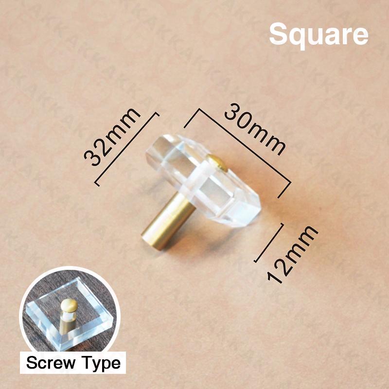 KAK 30mm Crystal Cabinet Knobs and Handle Brass Copper Kitchen Handle Square Cupboard Door Pulls Furniture Knobs Door Hardware