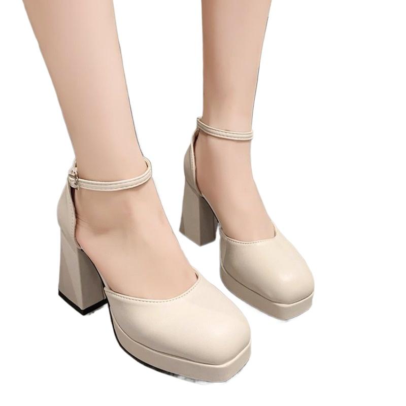 Fashion Thick-heeled High-heeled Shoes for Women Spring and Summer New Style Waterproof Platform Simple Black Thick-soled Elegant Shoes