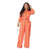Women's Striped Printed Long-Sleeve Shirt Suit - Two-Piece Set