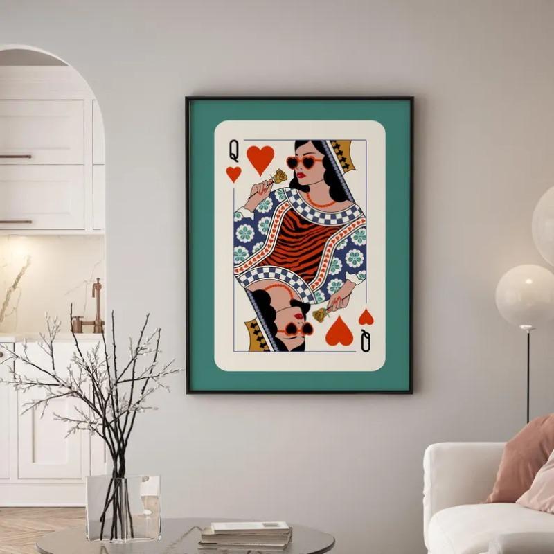 Królowa Kier Karta do Gry Plakat Modny Leopard Płótno Obraz Galeria Sztuki Ściana Bar Wózek Pokój w Akademiku Dziewczyn Prezent