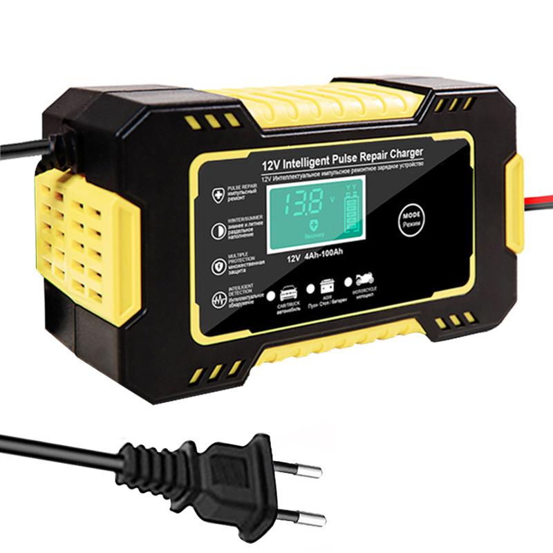 Car Battery Charger 12V 6A Touch Screen Pulse Repair LCD For Auto Moto Fast Power Charging Wet Dry Lead Acid Digital LCD Display