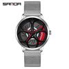 Sanda Men's Fashion Quartz Watch, Mesh Strap, Waterproof, Outdoor Casual, Hollow Wheel Dial.
