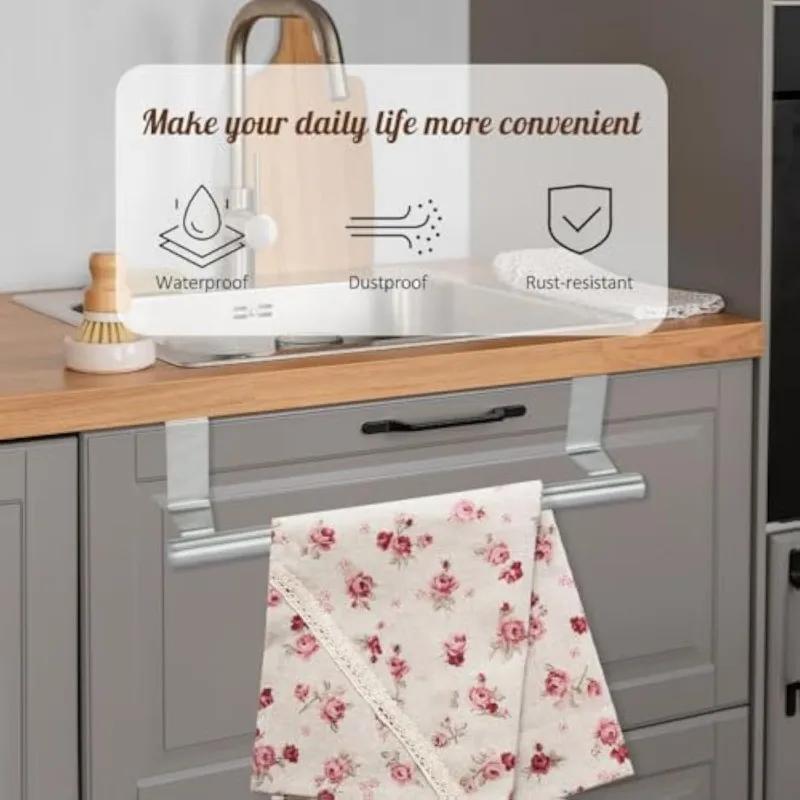1/2p Towel Rod Steel Metal Wire Over Cabinet Towel Rack Storage Organizer Bathroom Door Hanging Towel Rack Punch-free Rag Hanger