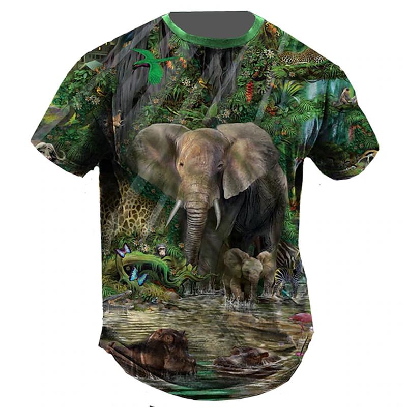 Summer Round Neck Funny Animal Pattern 3D Print Top Fashionable Casual Short Sleeved Men's T-shirts