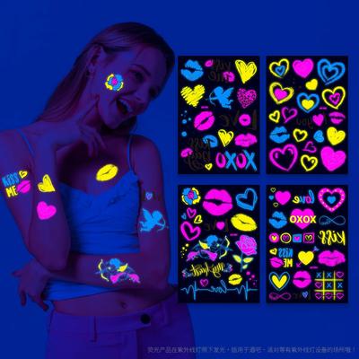 Luminous Temporary Tattoos Stickers Fluorescent Neon In Dark Illuminate Tattoo Elephant/Love Heart Shoulder Tattoo Party Sticker