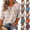Damen Vintage Blumenmuster Bluse mit Bindekragen und Rüschen-Dreiviertelärmeln