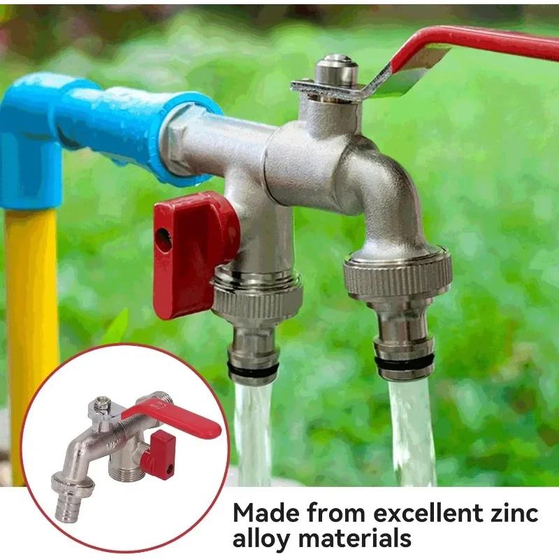 Double Outlet Tap 90 Degree Double Valve Water Tap Outdoor Hose Faucet Brass Double Water Tap for Gardens Patios Boiler Drain