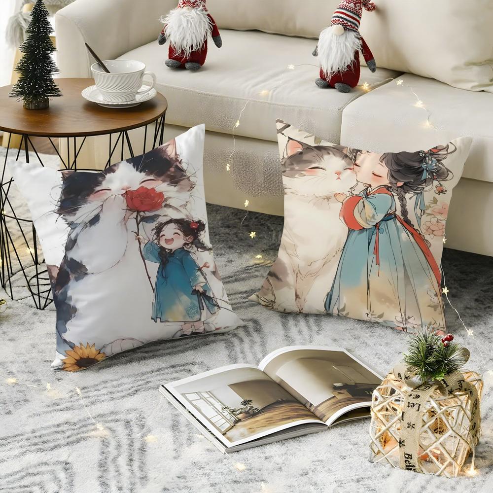 Cute Girl School Decorations 2 Pillow Case Natural Linen Pillow Case Double-Sided Decor Sofa Pillowcase Home Decor