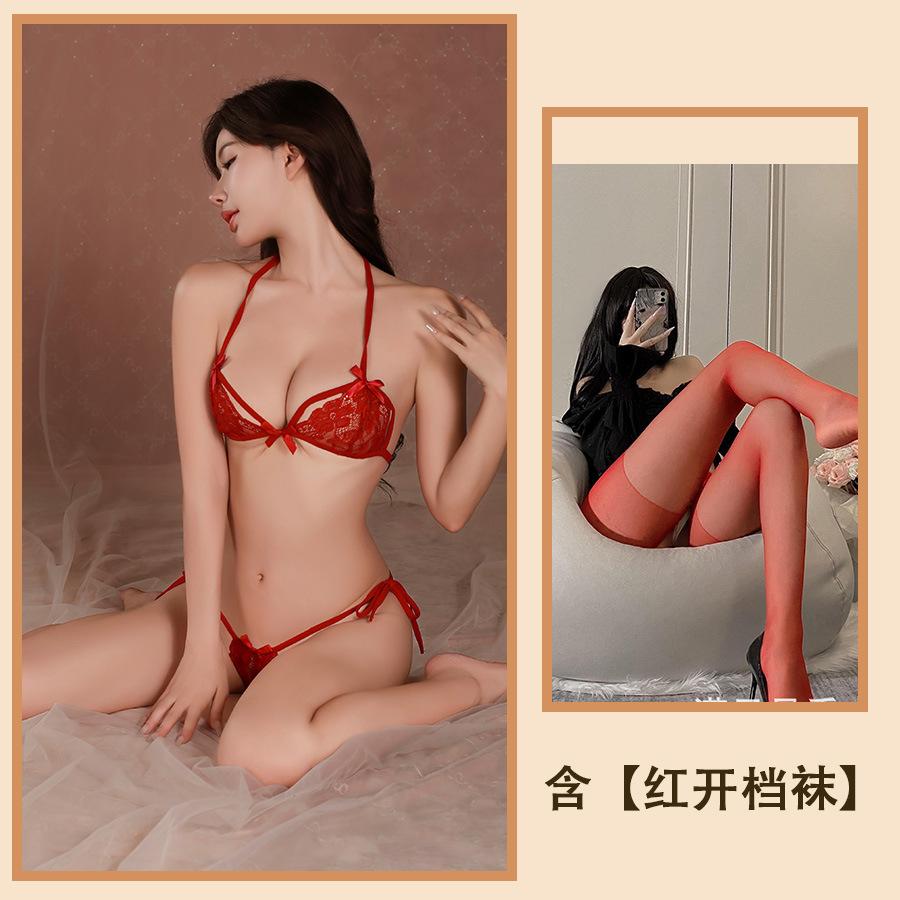 Sex Underwear Three-point Thin Gathering Breathable Lace Sexy Suspender Thin Bow Strap Bra Women