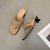 French retro thick heel suede flip-flops women's summer wear new belt buckle sandals pinch foot cool slippers