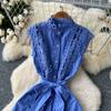 Summer Elegant Stand Collar Lace Spliced Embroidery Holiday Dress Women's Sleeveless Tank Party Dressess