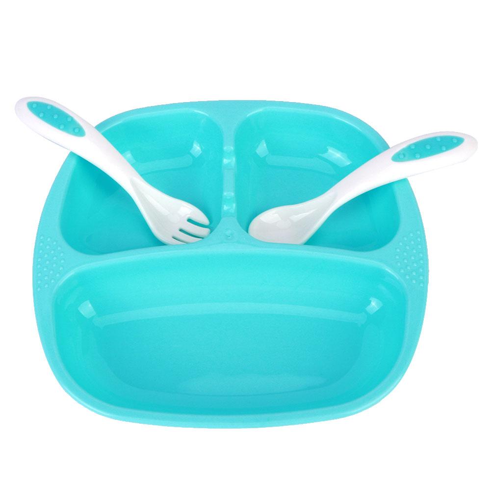 

3Pcs Children Placemat Plate Portable Baby NonSlip Meal Plate Set with Spoon Fork(Pink )
