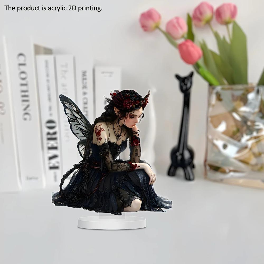 1 piece of charming black butterfly fairy acrylic statue for home and office decoration. It's a gift for the fairy